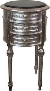 4251549358558 - Barock Beistelltisch mit Marmorplatte Silber   Schwarz Ã 42 x H 73 cm - Handgefertigte kleine runde Kommode mit 3 Schubladen