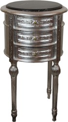 4251549358558 - Barock Beistelltisch mit Marmorplatte Silber   Schwarz Ã 42 x H 73 cm - Handgefertigte kleine runde Kommode mit 3 Schubladen