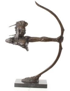 4251549358671 - Luxus Deko Bronze Skulptur Indianischer Krieger mit Bogen Bronze   Schwarz 60 x 155 x H 857 cm - Dekorative Bronzefigur mit Sockel