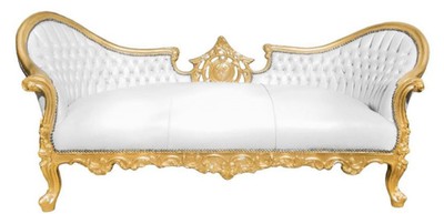 4251549358749 - Barock Sofa Vampire WeiÃ   Gold 200 x 75 x H 82 cm - Handgefertigte Lounge Couch mit Lederoptik - Limited Edition - BarockmÃ¶bel