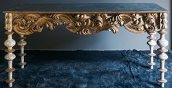 4251549359043 - Luxus Barock Konsole mit Marmorplatte Antik WeiÃ   Antik Gold   Schwarz 190 x 62 x H 92 cm - Handgefertigter Antik Stil Konsolentisch