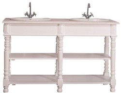 4251549359081 - Landhausstil Doppel Waschbeckenschrank WeiÃ   Hellgrau 150 x 54 x H 90 cm - Massivholz Waschtisch - BadezimmermÃ¶bel im Landhausstil