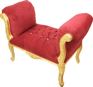 4251549391586 - Barock Schemel Hocker Bordeaux   Gold mit Bling Bling Glitzersteinen - Sitzbank MÃ¶bel