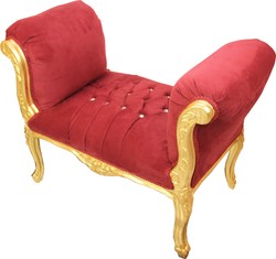 4251549391586 - Barock Schemel Hocker Bordeaux   Gold mit Bling Bling Glitzersteinen - Sitzbank MÃ¶bel