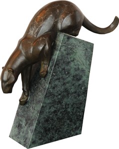 4251549359692 - Luxus Bronze Panther Skulptur auf Marmorockel von - Figur Antik Stil - schwere AusfÃ¼hrung