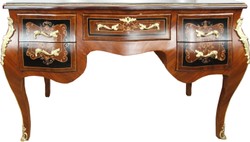 4251549359722 - Barock Sekretär Braun Intarsien 140 x 68 x H83 mit abnehmbarer Glasplatte und goldenen Beschlägen 4251549359722 - Barock Sekretär Braun Intarsien 140 x 68 x H83 mit abnehmbarer Glasplatte und goldenen Beschlägen