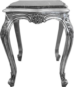 4252006299872 - Barock Beistelltisch Silber mit schwarzer Marmorplatte 52 x 52 x H 65 cm - BarockmÃ¶bel Beistell Tisch