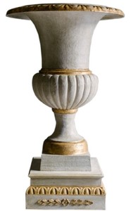4251549360223 - Barock Gusseisen Vase mit Sockel WeiÃ   Gold Ã 55 x H 78 cm - Prunkvolle Gartendeko im Barockstil