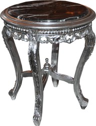 4251549360230 - Barock Beistelltisch Silber mit schwarzer Marmorplatte 48 x 48 x H 55 cm - BarockmÃ¶bel Beistell Tisch