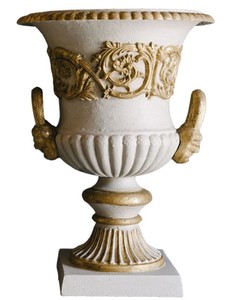 4251549360247 - Barock Gusseisen Vase mit Sockel Grau   Gold Ã 35 x H 49 cm - Prunkvolle Gartendeko im Barockstil