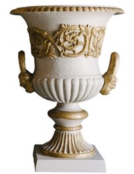 4251549360247 - Barock Gusseisen Vase mit Sockel Grau   Gold Ã 35 x H 49 cm - Prunkvolle Gartendeko im Barockstil