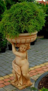 4251549360254 - Jugendstil Blumentopf mit Skulptur Beige Ã 50 x H 86 cm - Pflanzentopf - Gartendeko