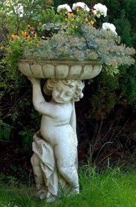 4251549360261 - Jugendstil Blumentopf mit Skulptur Antik Grau Ã 50 x H 86 cm - Pflanzentopf - Gartendeko