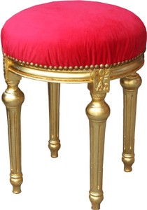 4251549360599 - Barock Sitzhocker Rot   Gold - Barock Rundhocker