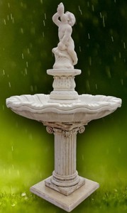 4251549361138 - Jugendstil Gartenbrunnen   Springbrunnen Junge mit Muschel Grau Ã 125 x H 212 cm - Barock & Jugendstil Gartendeko Accessoires