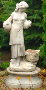 4251549361169 - Jugendstil Wasserspeier Skulptur Frau mit KrÃ¼gen und dekorativem Blumentopf Grau 63 x 61 x H 140 cm - Gartendeko Statue Steinfigur