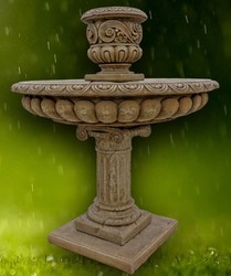 4251549361855 - Barock Gartenbrunnen Dunkelgrau Ã 114 x H 137 cm - Prunkvoller runder Springbrunnen mit Blumentopf