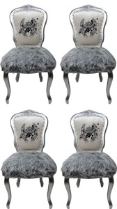 Pomp&ouml;&ouml;s by Casa Padrino Sillas de comedor barroco de lujo corona blanco / gris / plata - Sillas de estilo barroco de Pomp&ouml;&ouml;s dise&ntilde;adas por Harald Gl&ouml;&ouml;ckler - 4 sillas de comedor con piel sint&eacute;tica – Bild 1