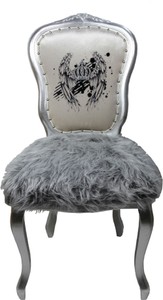 Pomp&ouml;&ouml;s by Casa Padrino Sillas de comedor barroco de lujo corona blanco / gris / plata - Sillas de estilo barroco de Pomp&ouml;&ouml;s dise&ntilde;adas por Harald Gl&ouml;&ouml;ckler - 4 sillas de comedor con piel sint&eacute;tica – Bild 2