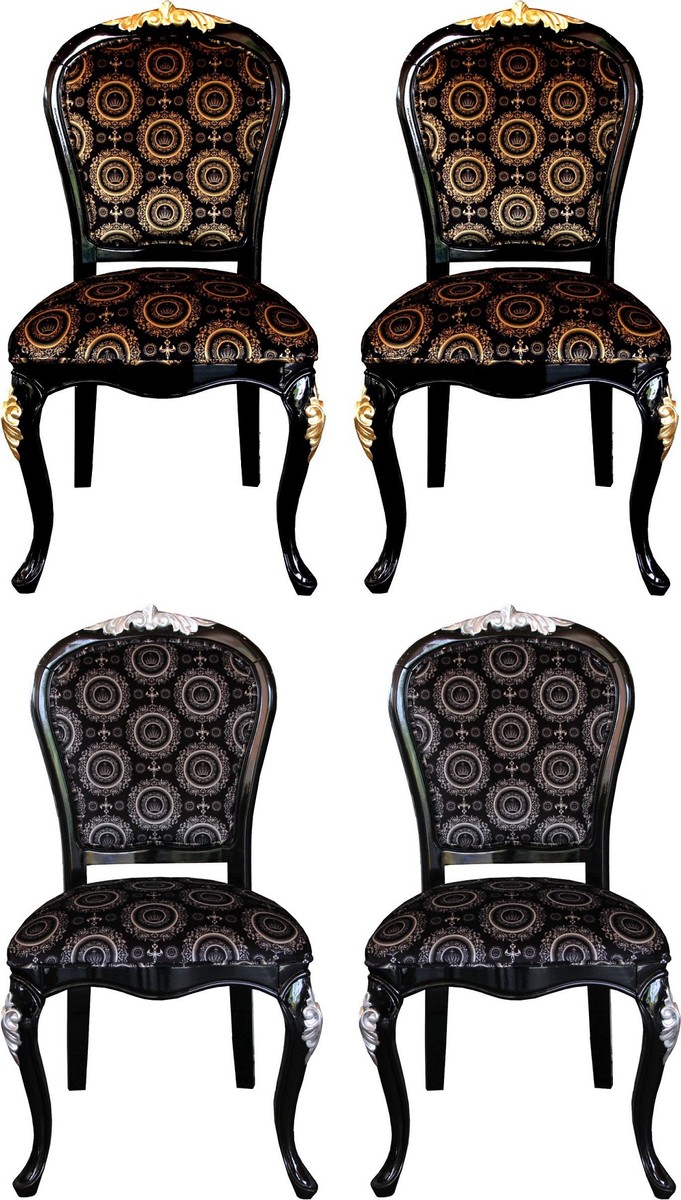 Pompoos By Casa Padrino Luxury Baroque Dining Chairs With Crown Black Gold Black Silver 54