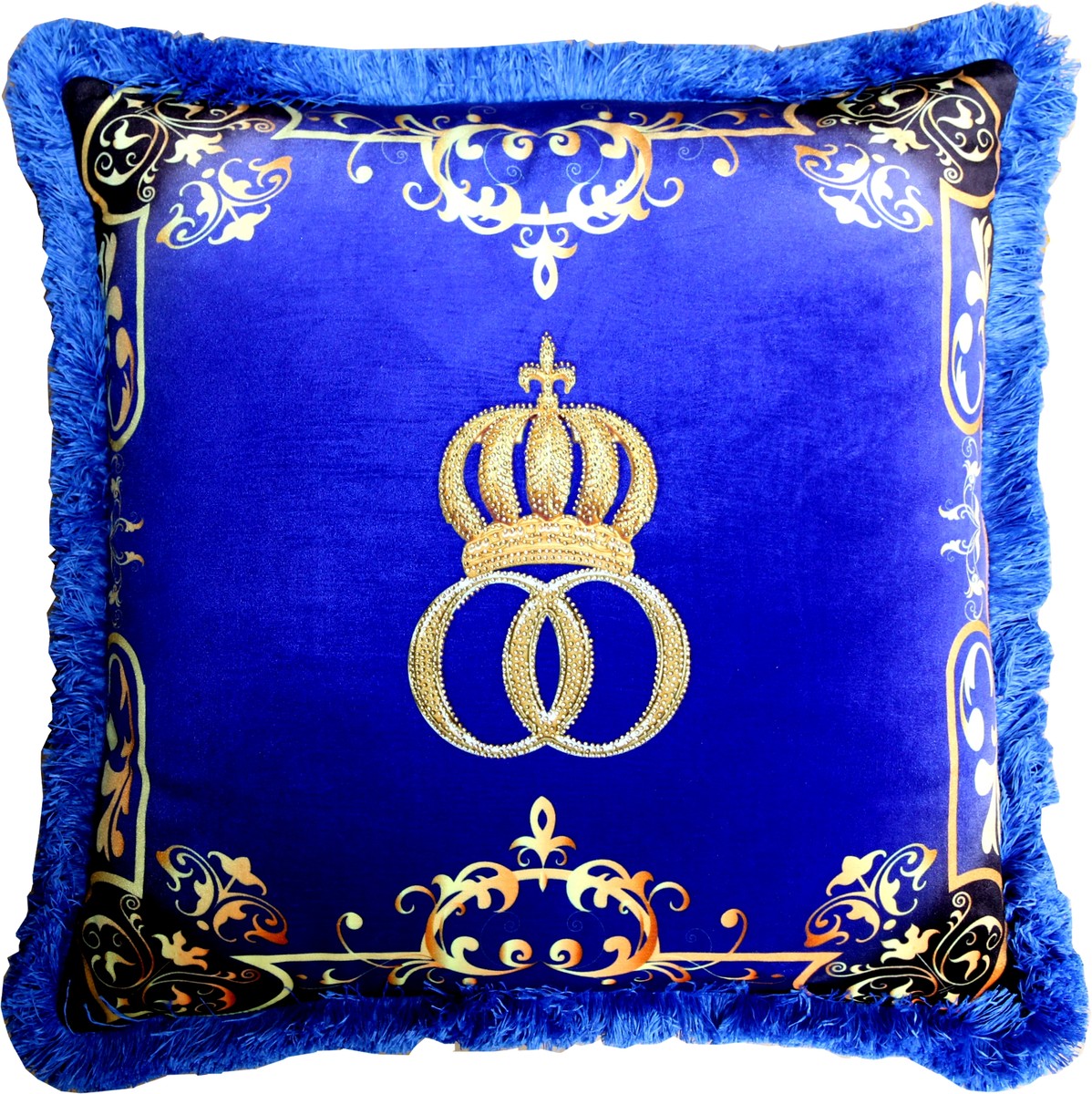 Cuscino Cover Lusso Con Stemma Reale E Corona | Velluto Beige E Oro | 45x45 Cm | Per Divano E Poltrona