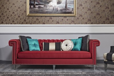 Casa Padrino Luxury Baroque Chesterfield Sofa Red Silver 249 X