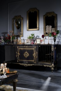 Casa Padrino Luxus Barock Wohnzimmer Set Blau Gold Schwarz Sideboard Und 3 Spiegel Barockmobel Schranke Barock Schranke Luxus Barock Schranke