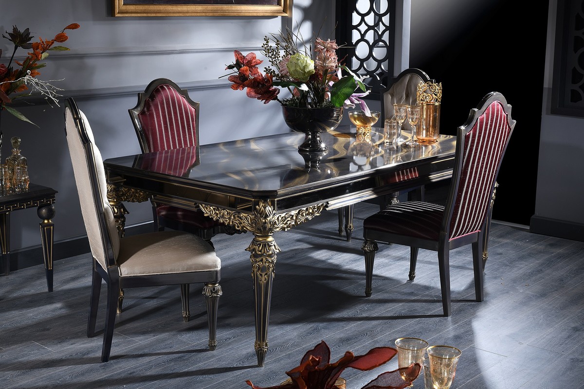 casa padrino luxury baroque dining set  dining table and 4 dining chairs   dining room furniture in baroque style