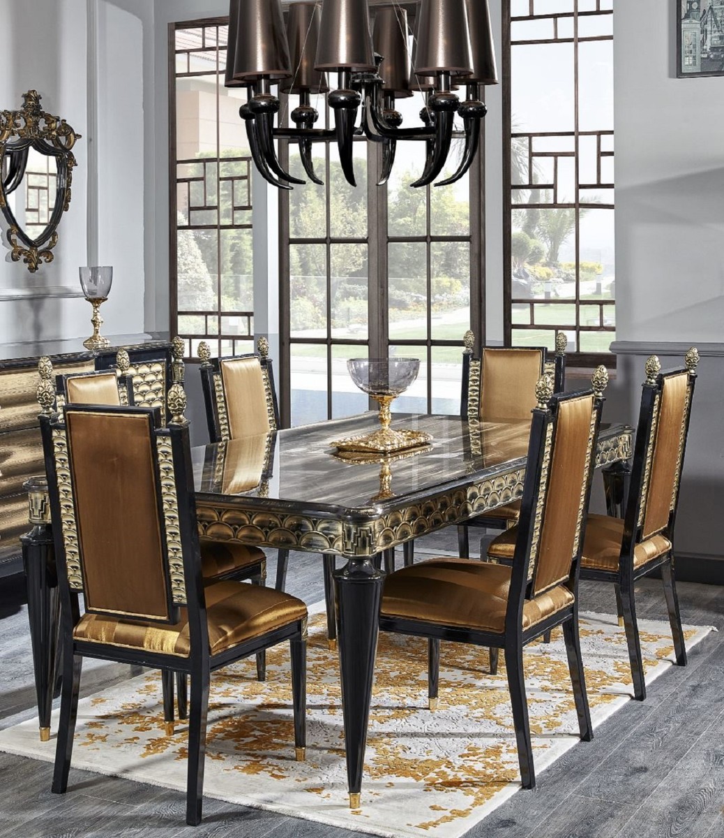 casa padrino luxury baroque dining set gold  black  1 dining table and 6  dining chairs  dining room furniture in baroque style