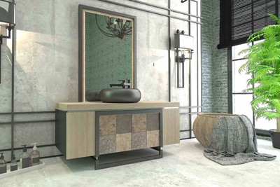 Casa Padrino Conjunto de Ba&ntilde;o de Lujo Natural / Multicolor / Negro - 1 Mesa de Lavado con 4 Puertas y 1 Lavabo y 1 Espejo de Pared - Calidad de Lujo – Bild 2