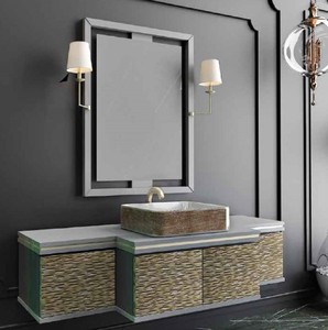 Casa Padrino Set da Bagno di Lusso Grigio / Oro / Nero - 1 Armadio del  Lavandino con 4 Porte e 1 Lavabo e 1 Specchio a Muro con 2 Lampade da Parete  - Collezione di Lusso