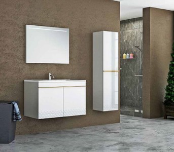 Casa Padrino Conjunto de Ba&ntilde;o de Lujo Blanco / Oro - 1 Mesa de Lavado y 1 Lavado y 1 Espejo de Pared LED y 1 Gabinete Colgante - Colecci&oacute;n de Lujo – Bild 2