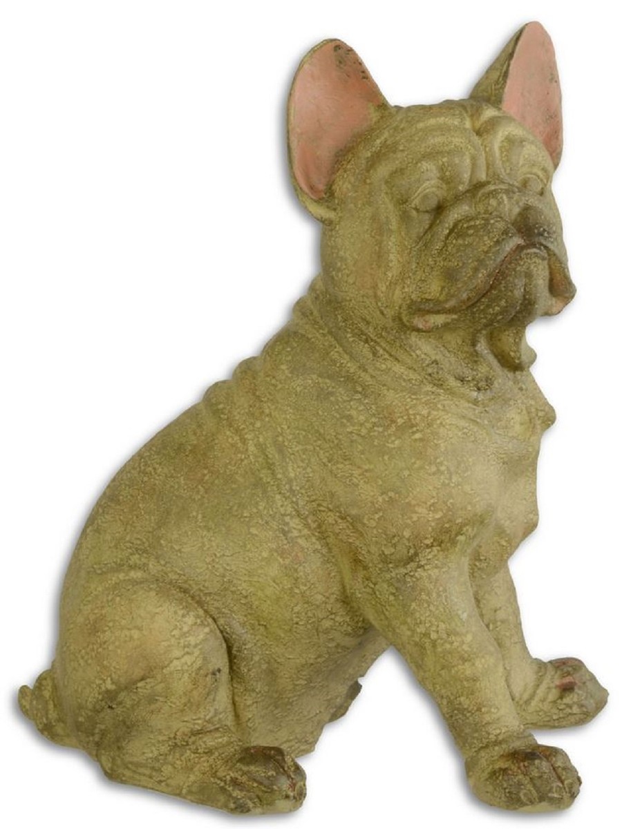 Casa Padrino Deko Skulptur Französische Bulldogge Beige / Rosa 19,5 x 28,1  x H. 35,4 cm - Kunstharz Dekofigur