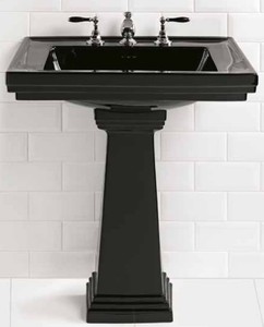 Casa Padrino Lavabo Art Nouveau de Lujo Negro 64 x 48,5 x H. 90 cm - Lavabo de Cer&aacute;mica con Pedestal - Calidad de Lujo – Bild 1
