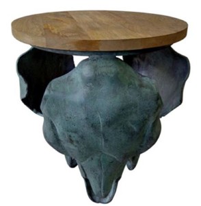 Casa Padrino Designer Side Table Bull Skull Gray Antique Green