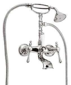 Casa Padrino Grifo de Ba&ntilde;era Art Nouveau con Ducha Plata / Blanco H. 35,5 cm - Accesorio de Ba&ntilde;o Nost&aacute;lgico - Primera Calidad - Hecho en Italia – Bild 1