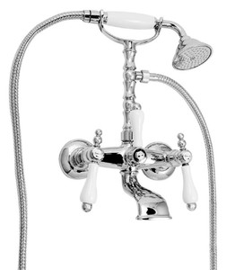 Casa Padrino Grifo de Ba&ntilde;era Art Nouveau con Ducha Plata / Blanco H. 35,5 cm - Accesorio de Ba&ntilde;o Nost&aacute;lgico - Primera Calidad – Bild 1