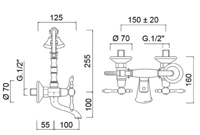 Casa Padrino Grifo de Ba&ntilde;era Art Nouveau con Ducha Plata / Blanco H. 35,5 cm - Accesorio de Ba&ntilde;o Nost&aacute;lgico - Primera Calidad – Bild 2
