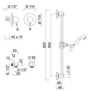 Casa Padrino conjunto de grifos de ducha de lujo con cristal Swarovski plata - Mezclador Monomando con Barra de Ducha y Ducha de Mano - Conjunto de Ducha para Ba&ntilde;o – Bild 2