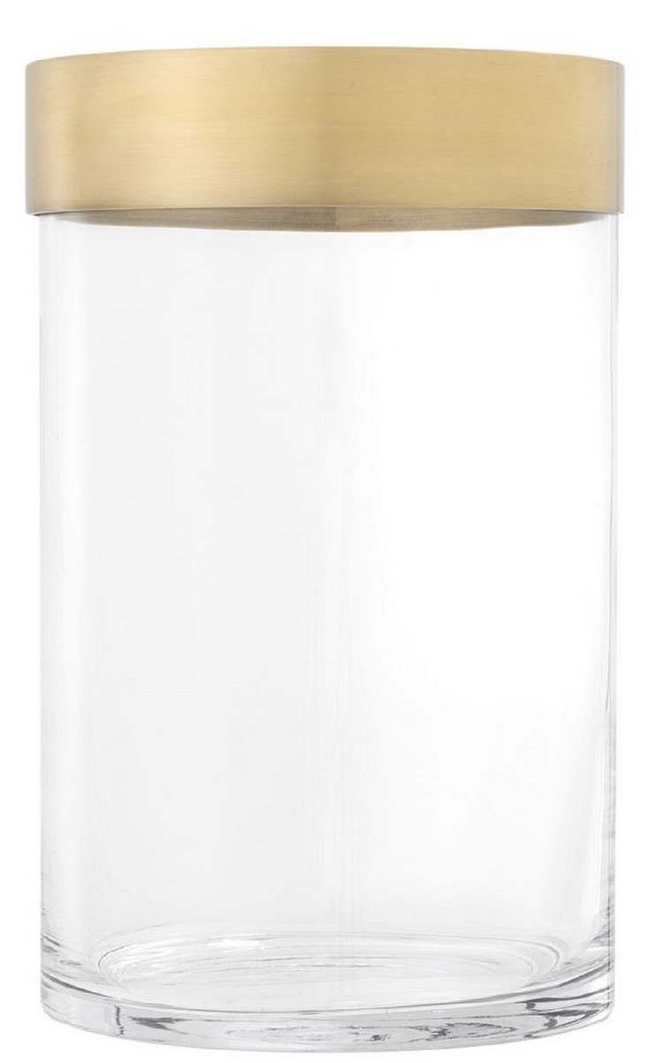 Casa Padrino porte-bougie de luxe laiton antique Ø 20 x H. 31,5 cm - Porte-Bougie en Verre Rond avec Bague en Aluminium - Collection de Luxe