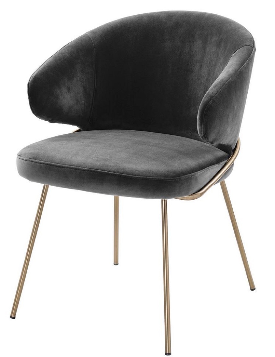 Casa Padrino Luxury Dining Chair With Armrests Dark Gray Brass 60 X 64 X H 81 Cm Kitchen Chair With Fine Velvet Dining Room Furniture