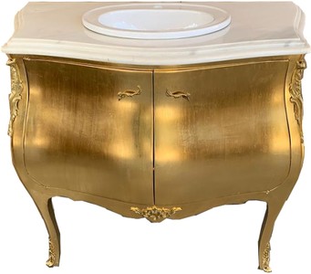 Casa Padrino Luxus Barock Waschtisch Kommode Gold mit Marmorplatte