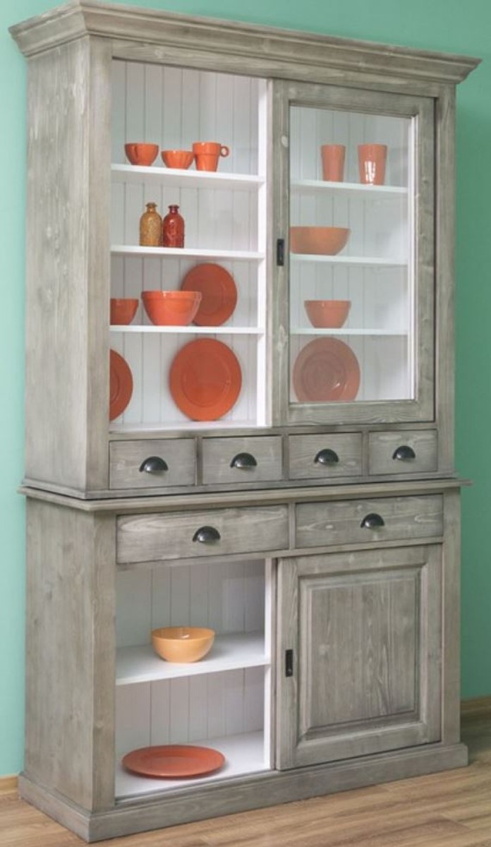 Casa Padrino mobile da cucina stile country bianco / grigio scuro 138 x 50  x A. 197 cm - Armadio da Cucina 2 Pezzi con 5 Ante e 7 Cassetti - Mobili da  Cucina Stile Country