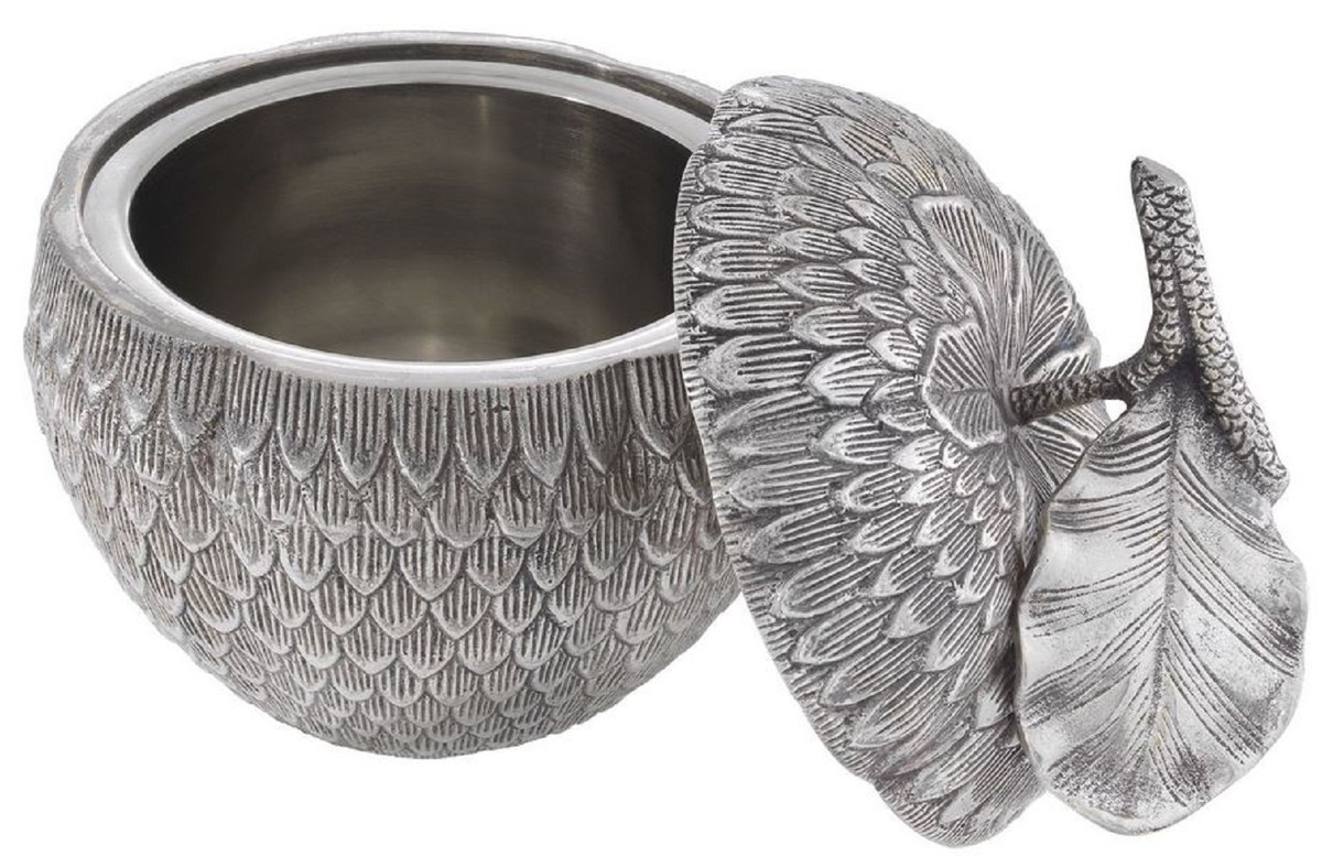 Casa Padrino boîte de rangement de luxe avec couvercle en forme de pomme argent antique Ø 18 x H. 20 cm - Accessoires Déco