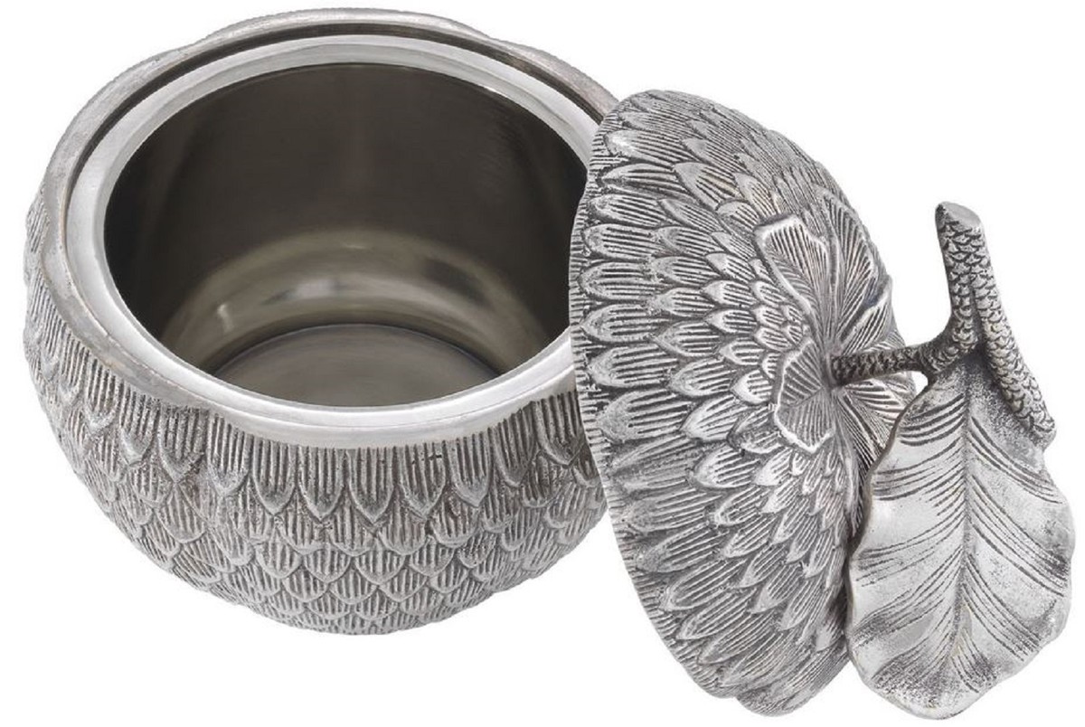 Casa Padrino boîte de rangement de luxe avec couvercle en forme de pomme argent antique Ø 18 x H. 20 cm - Accessoires Déco