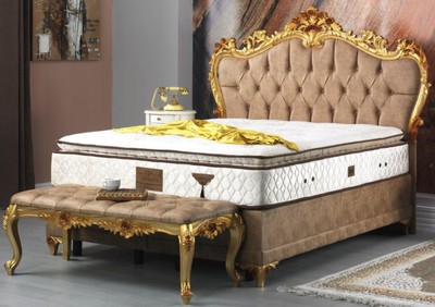 Casa Padrino Baroque Double Bed Brown Gold Ornate Velvet Bed With Mattress Baroque Style Bedroom Set Bedroom Furniture