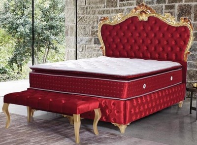 Casa Padrino Baroque Double Bed Red Gold Ornate Velvet Bed