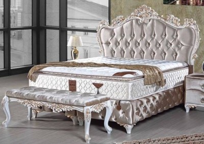 Casa Padrino Baroque Double Bed Silver White Gold