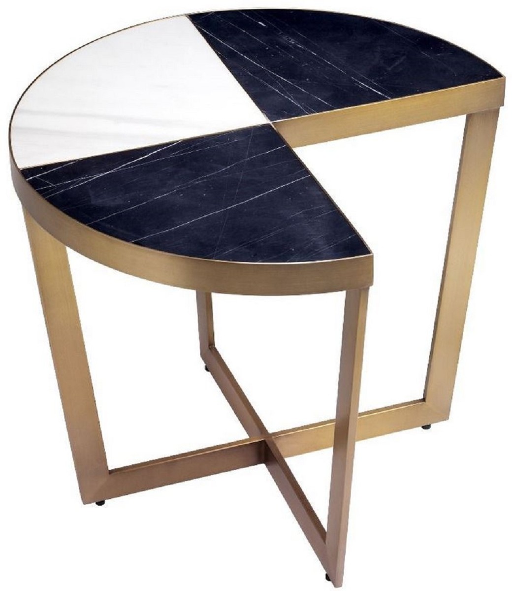 Casa Padrino Luxury Stainless Steel Side Table With Marble Table Top Black White Brass O 60 X H 50 5 Cm Luxury Furniture
