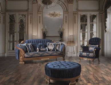 Casa Padrino conjunto de sala de estar barroco de lujo azul / marr&oacute;n - 2 Sof&aacute;s y 2 Sillones y 1 Mesa de Centro - Muebles de Sal&oacute;n Adornado en Estilo Barroco – Bild 5